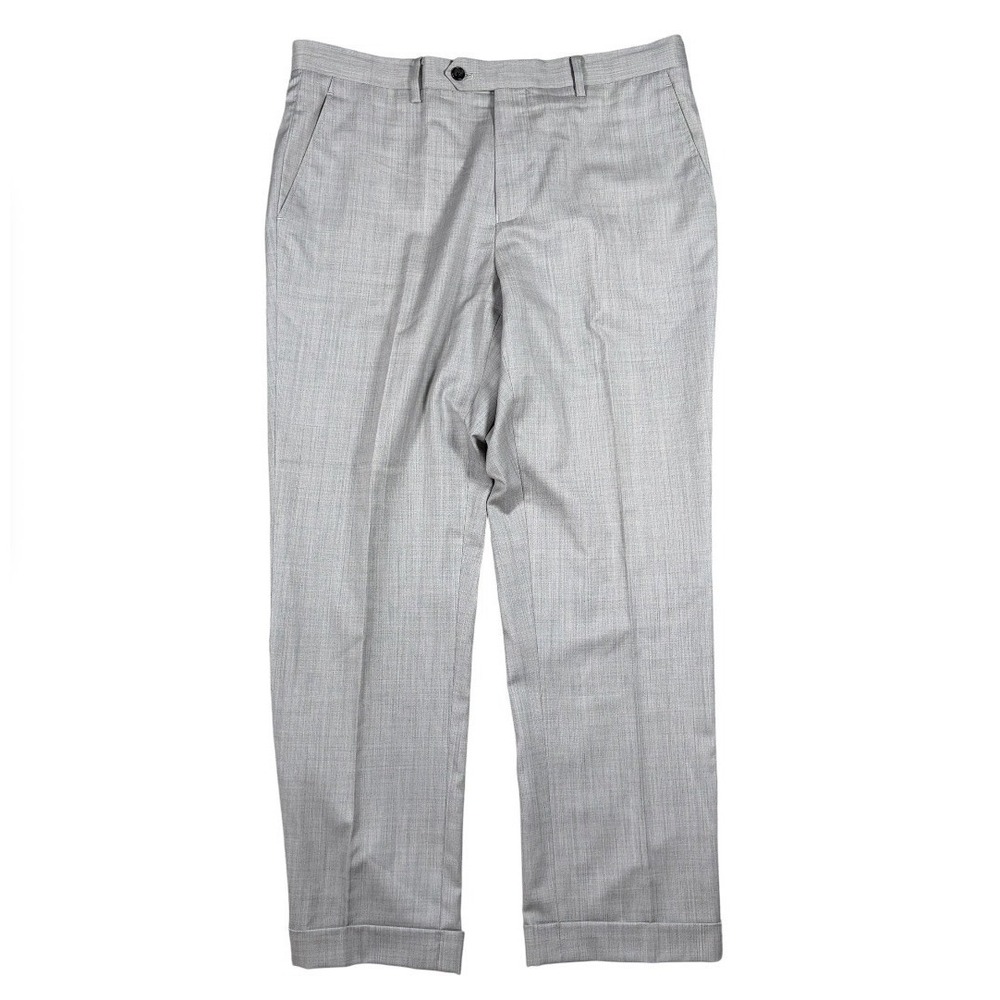 SPIER & MACKAY Gray Dress Pants Contemporary Trousers 34x29 Wool Flat Front Cuff